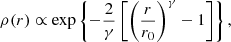 $$ \begin{aligned} \rho (r) \propto \exp \left\{ -\frac{2}{\gamma } \left[\left( \frac{r}{r_0} \right)^\gamma - 1\right]\right\} , \end{aligned} $$