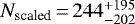$N_{\textrm{scaled}}\,{=}\,244^{+195}_{-202}$