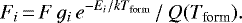 \begin{equation*} F_i\,{=}\,F\, g_i \, e^{-E_i/kT_{\textrm{form}}} \,/\, Q(T_{\textrm{form}}). \end{equation*}