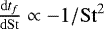 $\frac{\mathrm{d} t_f}{\mathrm{d} \mathrm{St}} \propto -1/\mathrm{St}^2$