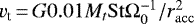 $v_{\textrm{t}}\,{=}\,G 0.01M_t \mathrm{St} \Omega_0^{-1} / r_{\mathrm{acc}}^{2}$
