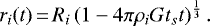 \begin{equation*} r_i(t)\,{=}\,R_i\left (1 - 4\pi \rho_{i} G t_s t \right)^{\frac{1}{3}}. \end{equation*}
