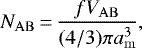 \begin{equation*}N_{\mathrm{AB}}\,{=}\,\frac{f V_{\mathrm{AB}}}{(4/3) \pi a_{\mathrm{m}}^{3}}, \end{equation*}
