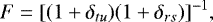 \begin{equation*} F=[(1+\delta_{tu})(1+\delta_{rs})]^{-1}, \end{equation*}