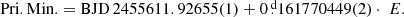 $$ \begin{aligned} \mathrm{Pri.Min.} = \mathrm{BJD}\,24 55611.92655(1) + 0\overset{\text{ d}}{.}161770449(2) \cdot \ E. \end{aligned} $$