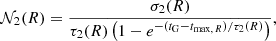 $$ \begin{aligned}&\mathcal{N} _2(R) =\frac{\sigma _2(R)}{\tau _{2} (R)\left(1- e^{-(t_{\rm G}-t_{\mathrm{max},\,R})/\tau _{2}(R)} \right)}, \end{aligned} $$
