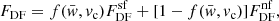 $$ \begin{aligned} F_{\mathrm{DF} } = f(\bar{{ w}},{ v}_{\rm c}) F_{\mathrm{DF} }^{\mathrm{sf} } + [1-f(\bar{{ w}},{ v}_{\rm c})] F_{\mathrm{DF} }^{\mathrm{nf} }, \end{aligned} $$