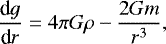 \begin{equation*}\dfrac{\textrm{d}g}{\textrm{d}r} = 4 \pi G \rho - \dfrac{2 G m}{r^{3}} ,\end{equation*}