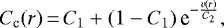 \begin{equation*} {C_{\textrm{c}}}(r)\,{=}\,C_1+(1-C_1) \, \textrm{e}^{-\frac{{v}(r)}{C_2}},\end{equation*}