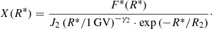 $$ \begin{aligned} X(R^*) = \frac{F^*(R^*)}{J_2 \left({R^*}/1\,\mathrm{GV}\right)^{-\gamma _2} \cdot \exp \left( -{R^*}/{R_2}\right)}\cdot \end{aligned} $$