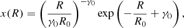 $$ \begin{aligned} x(R) = \left(\frac{R}{\gamma _0 R_0}\right)^{-\gamma _0} \exp \left(-\frac{R}{R_0} + \gamma _0\right), \end{aligned} $$