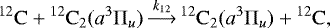 \begin{equation*}\mathrm{^{12}C}+\mathrm{^{12}C_{2}}(a^{3}\Pi_{u})\,{\stackrel{k_{12}}{\longrightarrow}}\,\mathrm{^{12}C_{2}}(a^{3}\Pi_{u})+\mathrm{^{12}C}, \end{equation*}
