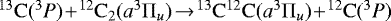$\mathrm{^{13}C}(^{3}P)\!+\!\mathrm{^{12}C_{2}}(a^{3}\Pi_{u})\!\rightarrow\!\mathrm{^{13}C^{12}C}(a^{3}\Pi_{u})\!+\!\mathrm{^{12}C}(^{3}P)$