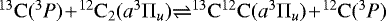 $\mathrm{^{13}C}(^{3}P)\!+\!\mathrm{^{12}C_{2}}(a^{3}\Pi_{u}){\rightleftharpoons}\mathrm{^{13}C^{12}C}(a^{3}\Pi_{u})\!+\!\mathrm{^{12}C}(^{3}P)$
