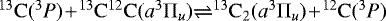 $\mathrm{^{13}C}(^{3}P)\!+\!\mathrm{^{13}C^{12}C}(a^{3}\Pi_{u}){\rightleftharpoons}\mathrm{^{13}C_{2}}(a^{3}\Pi_{u})\!+\!\mathrm{^{12}C}(^{3}P)$