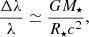 $$ \begin{aligned} \frac{\Delta \lambda }{\lambda } \simeq \frac{G M_\star }{R_\star c^2}, \end{aligned} $$