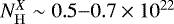 $N_{\mathrm{H}}^X\sim 0.5{-}0.7 \times 10^{22}$