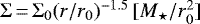 $\Sigma\,{=}\,\Sigma_{0}(r/r_{0})^{-1.5}\, [M_{\star}/r_{0}^2]$
