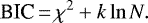 \begin{equation*} \text{BIC}\,{=}\,\chi^2 + k\ln{N}. \end{equation*}
