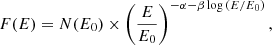$$ \begin{aligned} F(E) = N(E_0)\times \left( \frac{E}{E_0} \right)^{-\alpha -\beta \log {(E/E_0)}}, \end{aligned} $$