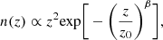 $$ \begin{aligned} n(z) \propto z^{2} \mathrm{exp} \Bigg [-\Bigg (\frac{z}{z_0}\Bigg )^{\beta }\Bigg ], \end{aligned} $$