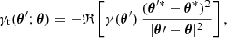 $$ \begin{aligned} \gamma _{\rm t}(\boldsymbol{\theta }^\prime ;\boldsymbol{\theta }) = -\mathfrak{R} \left[\gamma (\boldsymbol{\theta }^\prime )\,\frac{(\boldsymbol{\theta }^{\prime *} -\boldsymbol{\theta }^{*})^2}{|\boldsymbol{\theta }\prime - \boldsymbol{\theta }|^2}\right], \end{aligned} $$