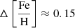 $ \Delta\left[\frac{\mathrm{Fe}}{\mathrm{H}}\right]\approx0.15 $