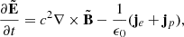 $$ \begin{aligned}&\frac{\partial \tilde{\mathbf{E }}}{\partial t} = c^2 \nabla \times \tilde{\mathbf{B }} - \frac{1}{\epsilon _0}(\mathbf j _e + \mathbf j _p ), \end{aligned} $$