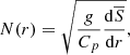 $$ \begin{aligned} N(r) = \sqrt{\displaystyle \frac{ g}{C_p} \displaystyle \frac{\mathrm{d} \overline{S}}{\mathrm{d} r}} ,\end{aligned} $$