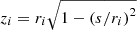 $ z_i = r_i \sqrt{1 - \left(s/r_i\right)^2} $