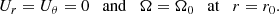 $$ \begin{aligned} U_r = U_{\theta } = 0 \quad \mathrm{and} \quad \Omega = \Omega _0 \quad \mathrm{at} \quad r = r_0 .\end{aligned} $$