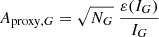 $$ \begin{aligned} A_{\mathrm{proxy} ,G}= \sqrt{N_{G}} \; \frac{\varepsilon (I_G)}{I_G} \end{aligned} $$
