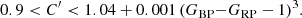 $$ \begin{aligned} 0.9 < C^{\prime }< 1.04 + 0.001 \, (G_\mathrm{BP} {-}G_\mathrm{RP} -1)^3. \end{aligned} $$