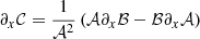 $$ \begin{aligned}&\partial _{x}\mathcal{C} = \frac{1}{\mathcal{A} ^2}\left(\mathcal{A} \partial _{x}\mathcal{B} - \mathcal{B} \partial _{x}\mathcal{A} \right) \end{aligned} $$