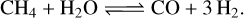 \begin{equation*} \textrm{CH}_4 + \textrm{H}_2\textrm{O} \Longleftrightarrow {\textrm{CO}} + 3\textrm{H}_2. \end{equation*}