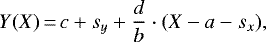 \begin{equation*} Y(X)\,{=}\,c + s_y + \frac{d}{b} \cdot (X - a - s_x), \end{equation*}