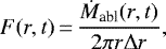 \begin{equation*} F(r,t)\,{=}\,\frac{ \dot{M}_{\textrm{abl}}(r,t) }{ 2\pi r \Delta r }, \end{equation*}
