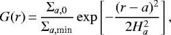\begin{equation*} G(r)\,{=}\,\frac{\Sigma_{a,0}}{\Sigma_{a,\textrm{min}}} \exp \left[-\frac{(r-a)^2}{2H_a^2}\right], \end{equation*}