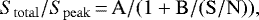 \begin{equation*} S_{\rm{total}}/S_{\rm{peak}}\,{=}\,\rm{A} / (1+ \rm{B} /({S/N})),\end{equation*}
