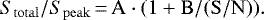 \begin{equation*} S_{\rm{total}}/S_{\rm{peak}}\,{=}\,\rm{A} \cdot (1+ \rm{B} /({S/N})).\end{equation*}