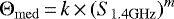 \begin{equation*}\Theta_{\rm{med}}\,{=}\,k \,{\times}\, (S_{\rm{1.4GHz}})^{m} \end{equation*}