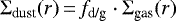 \begin{equation*} \Sigma_{\text{dust}}(r)\,{=}\,f_{\text{d/g}}\cdot\Sigma_{\text{gas}}(r) \end{equation*}