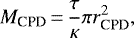 \begin{equation*} M_{\textrm{CPD}}\,{=}\,\frac{\tau}{\kappa} \pi r_{\textrm{CPD}}^2, \end{equation*}