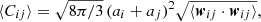 $$ \begin{aligned} \langle C_{ij}\rangle = \sqrt{8\pi /3}\,(a_i+a_j)^2 \sqrt{\langle \boldsymbol{w}_{ij}\cdot \boldsymbol{w}_{ij}\rangle }, \end{aligned} $$