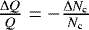 $\frac{\Delta Q}{Q} = -\frac{\Delta N_{\textrm{c}}}{N_{\textrm{c}}}$
