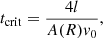 $$ \begin{aligned} t_{\rm crit} =\frac{4 l}{A(R) {v}_0}, \end{aligned} $$