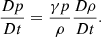 $$ \begin{aligned}&\frac{{D}p}{{D}t}=\frac{\gamma p}{\rho }\frac{{D}\rho }{{D}t}. \end{aligned} $$
