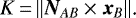 \begin{equation*} K\,{=}\,\Vert\bm{N}_{AB}\times\bm{x}_B\Vert\text{.}\end{equation*}