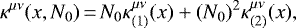 \begin{equation*} \kappa^{\mu\nu}(x,N_0)\,{=}\,N_0\kappa^{\mu\nu}_{(1)}(x)+(N_0)^2\kappa^{\mu\nu}_{(2)}(x)\text{,} \end{equation*}