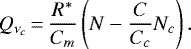 \begin{equation*} Q_{\nu _{c}}\,{=}\,\frac{R^{\ast }}{C_{m}}\left(N-\frac{C}{C_{c}}N_{c}\right) \mathrm{.}\end{equation*}